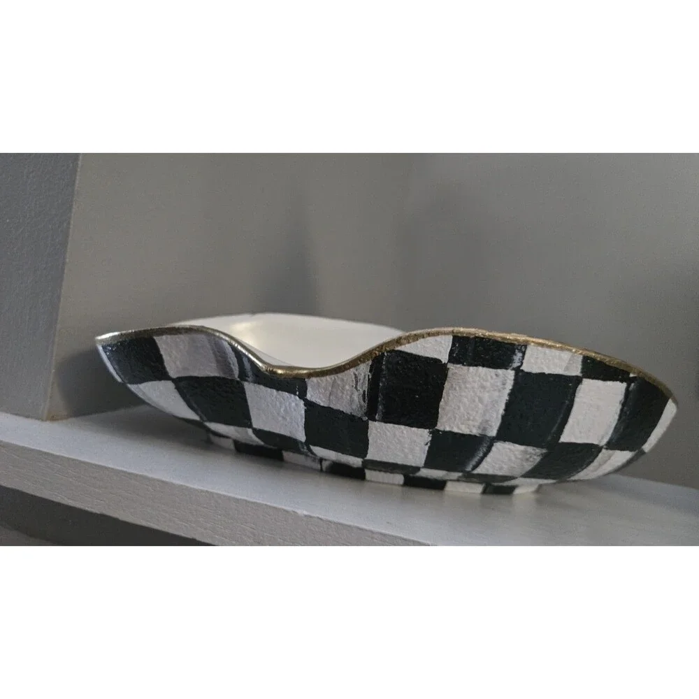 My Own B&W Whimsical Checkerboard Inspired Hand-Painted Abstract Bowl Dish